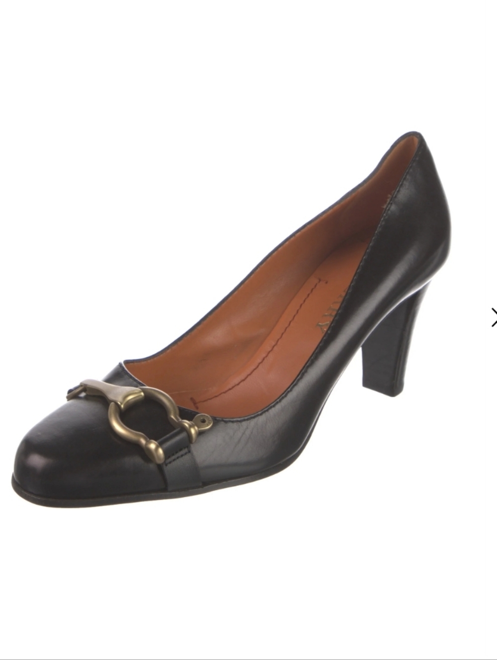 Burberry Black Leather Women's Heels with Gold Horsebit Detail